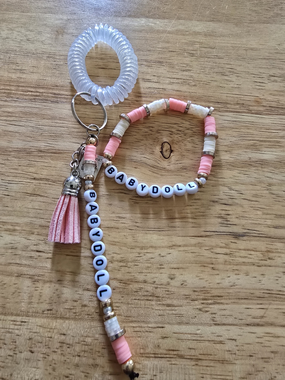 BABYDOLL Pink And Cream Wristlet And Bracelet Set